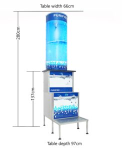 Glass Tank Water Bar - 2 Tier Dispenser with 250LPH RO + 200L glass tank & Automated Filtration