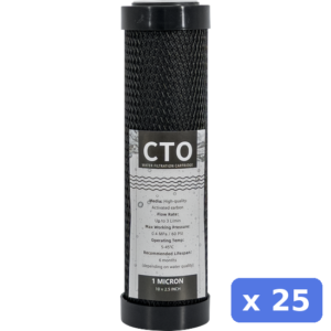 Filter cartridge - 10 Inch CTO Activated carbon block 1 micron- standard - 25 Pack